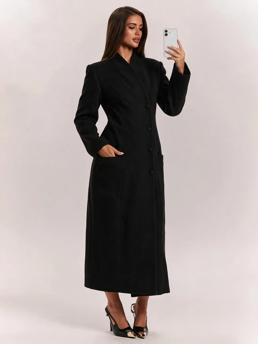 SHEIN BAE Women's Solid Color Casual Versatile Daily Wear Overcoat - Black - View 1