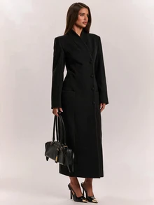 SHEIN BAE Women's Solid Color Casual Versatile Daily Wear Overcoat - Black - View 4