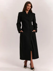 SHEIN BAE Women's Solid Color Casual Versatile Daily Wear Overcoat - Black - View 5