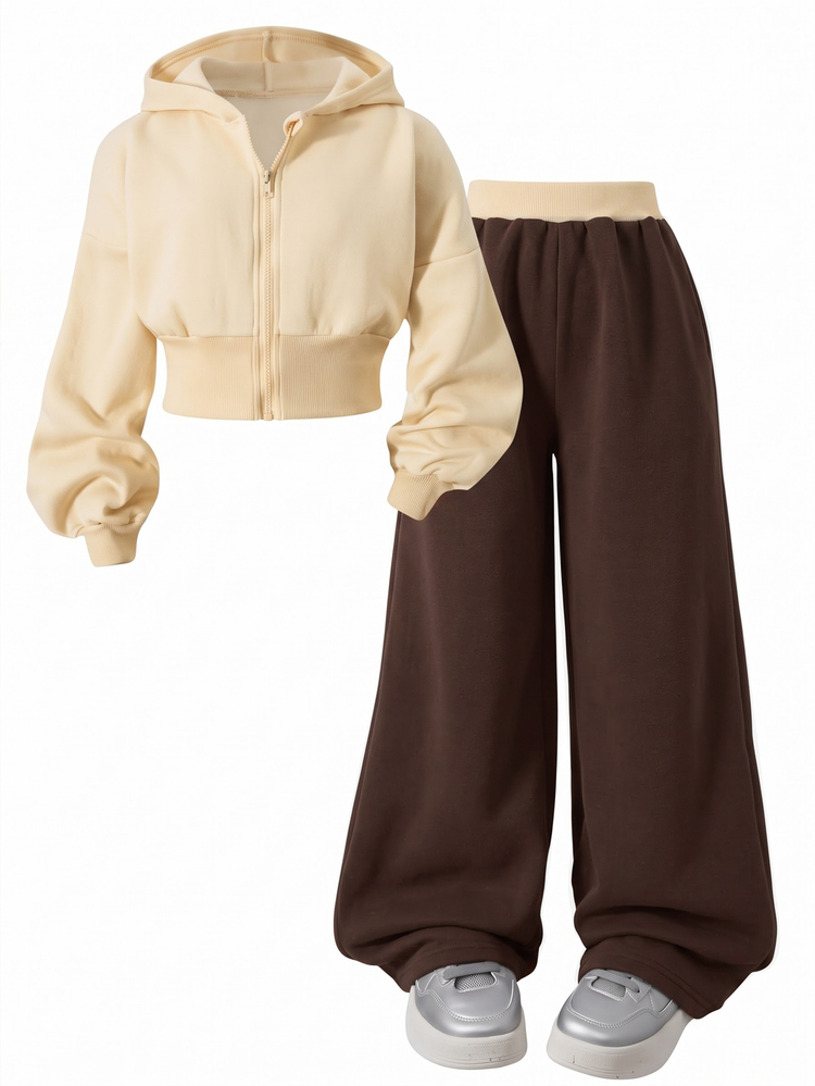 SHEIN 2pcs Girls Pastel Floral Cinched Waist Brushed Fleece Sweatshirt Loose Long Pants Casual Athletic Two Pieces Set Autumn/Winter Holiday School Student - Multicolor - View 6