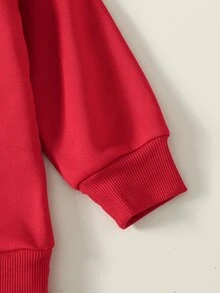 SHEIN 女童紅色拼接風休閒連身裙，秋季復古時尚百搭，聖誕派對洋裝，聖誕紅裙 - 紅色 - 查看 3