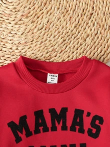 SHEIN 女童紅色拼接風休閒連身裙，秋季復古時尚百搭，聖誕派對洋裝，聖誕紅裙 - 紅色 - 查看 4