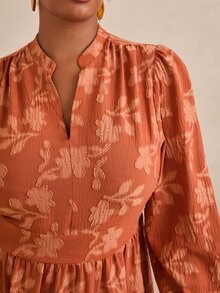 Freevana Plus Size Women's Autumn/Winter Vintage Boho Floral Print Ruffle Hem Elegant Dress Fall Thanksgiving Vacation Brown Travel - Orange - View 7