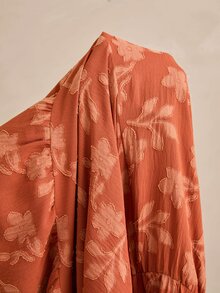 Freevana Plus Size Women's Autumn/Winter Vintage Boho Floral Print Ruffle Hem Elegant Dress Fall Thanksgiving Vacation Brown Travel - Orange - View 6