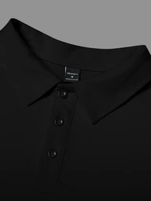 Manfinity Homme Camisa Polo Casual de Manga Larga con Botones Delanteros de unicolor para Hombre Talla Grande, para Salir, para Otoño, Formal - Negro - Ver 5