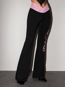 SHEIN ICON Women's Lace Letter Print Long Pants - Multicolor - View 6