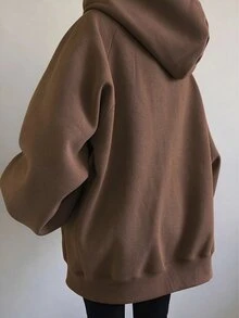 INAWLY 女款寬鬆休閒連帽拉鍊開襟外套 秋冬女裝 - 棕色 - 查看 2