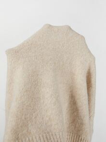 SHEIN Women New Chinese Style Frog Button Knit Cardigan, Crew Neck Long Sleeve Ruffle Cuff Slim Fit Sweate - Apricot - View 6