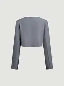 SHEIN MOD Bộ vest công sở gồm váy hai dây xếp ly màu xám và áo blazer tay dài - Màu xám đen - Xem 11