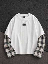 Manfinity RebelGame Muška ležerna smart casual 2 u 1 majica za posao, školu, fakultet i streetwear, bela i crna, letnja