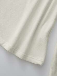 Tween Girl) Autumn/Winter Thick Warm Casual All-Match Versatile Daily Layering High Neck Ribbed Fleece Fabric Solid Color Long Sleeve T-Shirt - White - View 5