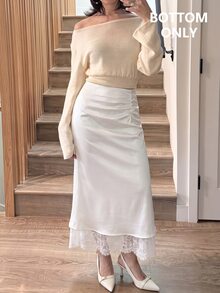 SHEIN MOD Sexy Sweet Lace Satin Skirt - White - View 7