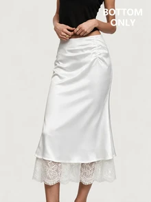 SHEIN MOD Sexy Sweet Lace Satin Skirt - White - View 9