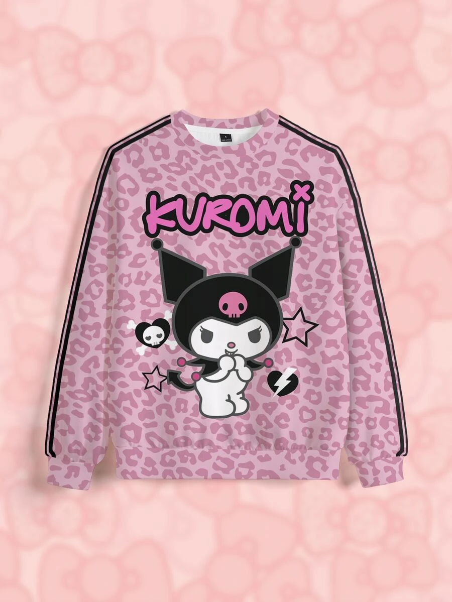 HELLO KITTY AND FRIENDS | SHEIN Women's Cartoon Print Long Sleeve Crew Neck Sweatshirt - White - View 1