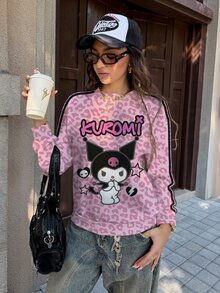 HELLO KITTY AND FRIENDS | SHEIN Women's Cartoon Print Long Sleeve Crew Neck Sweatshirt - White - View 3