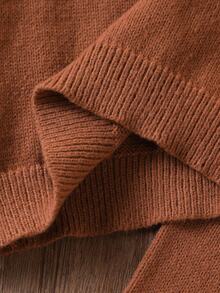 SHEIN Girls' 2 Pieces Sweater Set, Round Neck Long Sleeve Sweater With Color-Block Wide Leg Pants, Grey Oatmeal Color, Suitable For Autumn And Winter - Khaki - View 9