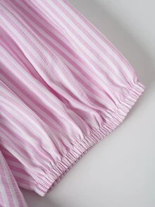 Strawberry Shortcake X SHEIN Women's Striped Front Tie Puff Sleeve Blouse, - Baby Pink - View 8