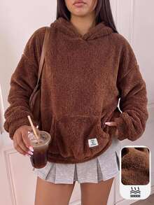 Comfortcana Áo nỉ hoodie lông xù mùa đông size lớn - màu nâu - Xem 5