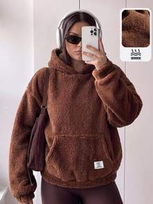 Comfortcana Áo nỉ hoodie lông xù mùa đông size lớn - màu nâu - Xem 2