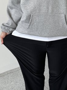 DAZY Men's Solid Color Thermal Lined Straight Leg Elastic Waist Pants, Autumn/Winter - Black - View 5