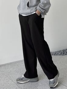 DAZY Men's Solid Color Thermal Lined Straight Leg Elastic Waist Pants, Autumn/Winter - Black - View 4
