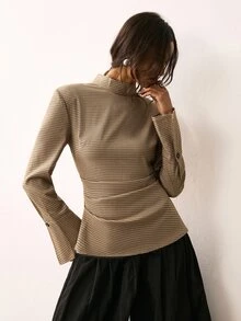 ATUI Studio Fall/Winter Elegant Casual Halloween Christmas Party Business Cowgirl Women's Plaid Stand Collar Long Sleeve Casual Elegant Commute Shirt Office - Brown - View 1