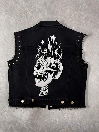Veste gilet pour hommes avec motif de crâne et design de rivets