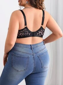 SHEIN CURVE+ Plus Size Leopard Print Sheer Mesh Insert Wireless Curved Tank Top , Summer/Beach Vacation - Multicolor - View 2