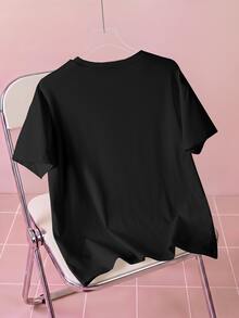 THE POWERPUFF GIRLS X SHEIN Plus Size Women's Letter Cartoon Print Casual Everyday Short Sleeve T-Shirt - White - View 2