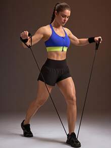 Powerista Women's Colorblock Casual Daily Sports Bra Blue And Yellow High Support Gym Training Workout Running Daily Outdoor Going Out Fitness Fashion Casual - Blue - View 7