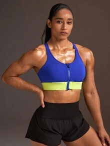 Powerista Women's Colorblock Casual Daily Sports Bra Blue And Yellow High Support Gym Training Workout Running Daily Outdoor Going Out Fitness Fashion Casual - Blue - View 13