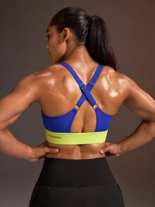 Powerista Women's Colorblock Casual Daily Sports Bra Blue And Yellow High Support Gym Training Workout Running Daily Outdoor Going Out Fitness Fashion Casual - Blue - View 11