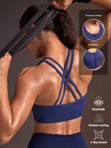 Powerista Women's Solid Color Zipper Front Criss-Cross Back Everyday Fitness Sports Bra Running Gym Fitness Workout Navy Going Out Daily Fashion Casual - Purple - View 2