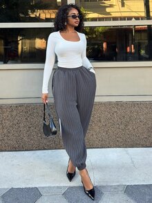 Alexandranx Fitted Scoop Neck Long Sleeve Top Classy Basic Sexy Basics Elegant Spring Summer Holiday Casual - White - View 3