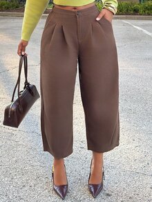 Alexandranx Women's Solid Color Loose Casual Pants With Pockets - Coffee Brown - View 3