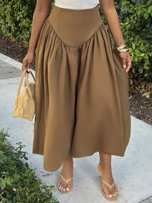 Alexandranx Drop Waist Side Zipper Flowy Midi Skirt, Resort Wear, Beach To Dinner, Vacation Wear, Resort Chic, Vacation Ready - Brown - View 3