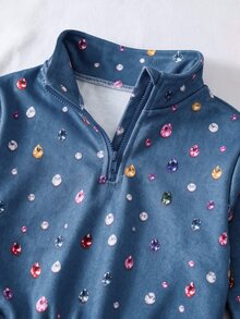 SHEIN 女童 2件組 抓絨運動衫與秋季長褲套裝，刺繡字母設計，適合戶外穿著 - 藍色 - 查看 3