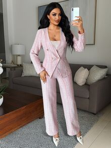 Vavine Red & White Tweed Long Sleeve Suit Set, Autumn/Winter - Multicolor - View 6