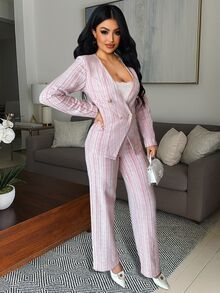 Vavine Red & White Tweed Long Sleeve Suit Set, Autumn/Winter - Multicolor - View 4