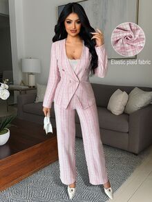 Vavine Red & White Tweed Long Sleeve Suit Set, Autumn/Winter - Multicolor - View 3