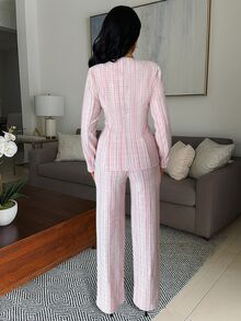 Vavine Red & White Tweed Long Sleeve Suit Set, Autumn/Winter - Multicolor - View 2