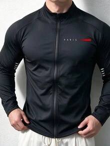 Gym Rark Men's Letter Print Zipper Long Sleeve Sports Jacket Fall - Black - View 4