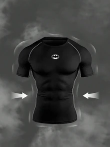 BATMAN X SHEIN Men's Raglan Short Sleeve T-Shirt And Drawstring Waist Pants Sports Set, Gym - Black - View 4