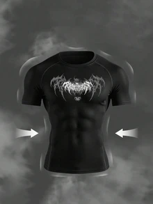Gym Rark Men's Round Neck Graphic Print Short Sleeve Top With Drawstring Elastic Waist Casual Loose Pants Sports Set, Gym - Black - View 4