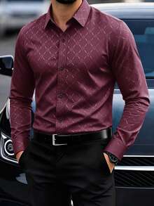 Calvornis Men's Button Down Long Sleeve Slim Fit Business Formal Dress Shirt, Fall, Ceremony, Old Money - Burgundy - View 1