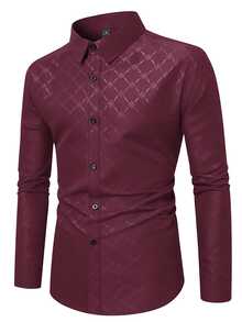 Calvornis Men's Button Down Long Sleeve Slim Fit Business Formal Dress Shirt, Fall, Ceremony, Old Money - Burgundy - View 5