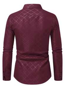 Calvornis Men's Button Down Long Sleeve Slim Fit Business Formal Dress Shirt, Fall, Ceremony, Old Money - Burgundy - View 2