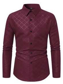 Calvornis Men's Button Down Long Sleeve Slim Fit Business Formal Dress Shirt, Fall, Ceremony, Old Money - Burgundy - View 4