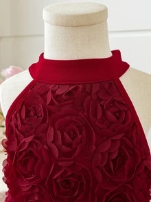 SHEIN Tween Girl Knit Solid Color Patchwork Woven 3D Floral Sleeveless Casual Pullover Dress - Multicolor - View 7