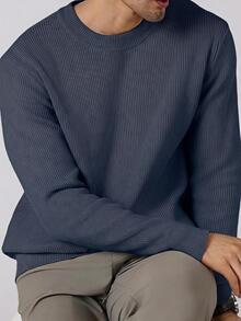 Manfinity Homme Men's Solid Color Casual Versatile Daily Wear Long Sleeve Sweater Golf - Royal Blue - View 4